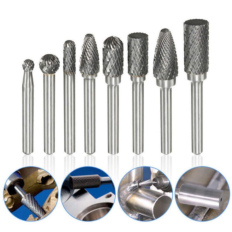 YEEZUGO 8pcs Carbide Rotary Burr Set, Double Cut 1/4''(6.35mm) Shank Solid Carbide Rotary Burr Set for Die Grinder Drill for Woodworking,Drilling, Metal Carving, Engraving, Polishing by YEEZUGO - Image 5